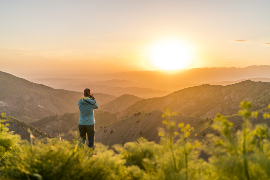 Sonnenuntergang bei Trekking in Usbekistan