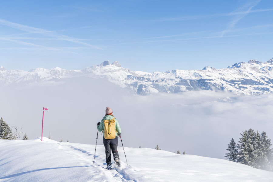 Schneeschuhwandern auf dem Brüsti Trail